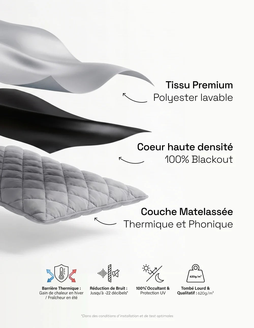 Rideau Occultant Thermique et Phonique - Gris clair